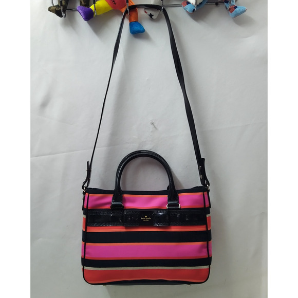 Kate Spade Multicolor Canvas Leather Trim Double Handles Satchel Bag - Picture 5 of 16